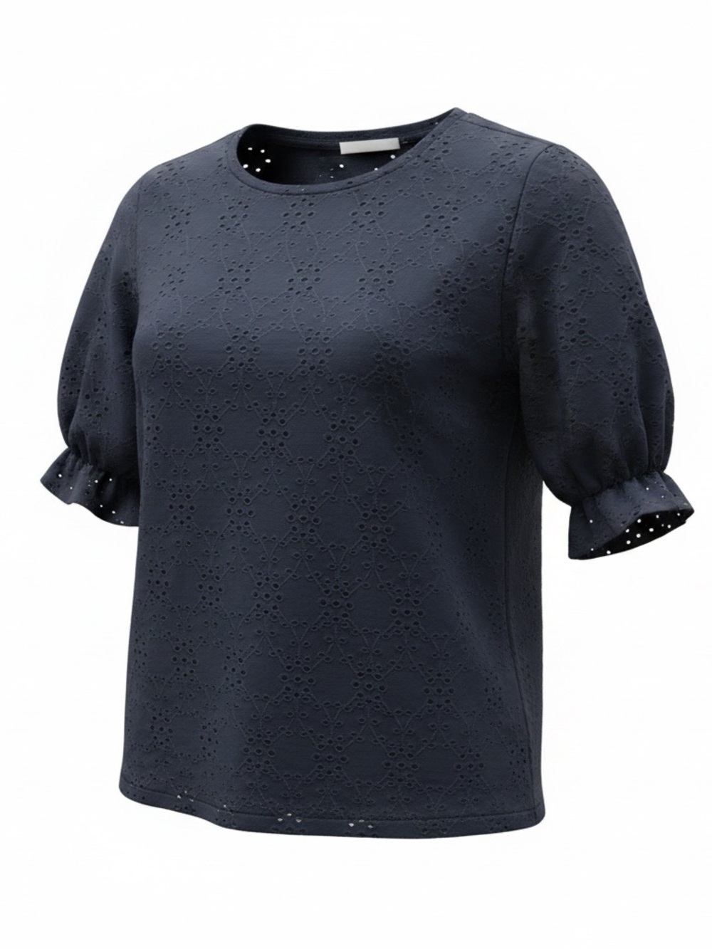 Eyelet Puff Sleeve Blouse - Navy